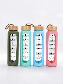 可重复使用的励志玻璃水瓶，宽口玻璃杯，适用于冰咖啡、果汁饮料，大容量水壶，防漏饮水杯，男女通用，适合居家、旅行、办公和户外活动，咖啡杯，派对用品，健身必备，运动配件，旅行必备 - 彩色 - 查看 9