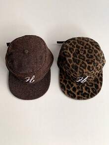 1pc Retro Flat Top Leopard Print Plaid Baseball Cap, Versatile Flattering For All Face Shapes, Unisex Preppy-Style Soft Top Baseball Hat With Embroidery, Minimalist Versatile Fashion Cap - The Letter H - View 1