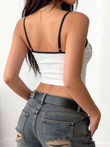 女士哥特朋克风黑白短款背心，交叉翅膀印花，Y2K甜美酷炫辣妹风修身露脐上衣，完美适用于夏季音乐节、派对和独特时尚造型。 - 白色 - 查看 2