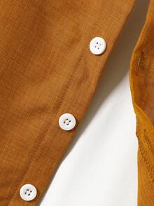 3pcs Boys' Summer Set: Yellow Collar Shirt + Yellow & Blue Plaid Shorts + Matching Sun Hat, Casual Stylish Kids Outfit - Brown - View 6