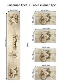 1/4/5/6/7pcs Muslim Wedding Theme Decoration Set, Muslim Love Theme Party Decoration Set, Home Decor Set, Living Room Decor Set, Bedroom Decor Set, Dining Room Decor Set, Linen-Like Material, Multiple Sizes Available, Dining Room Decor, Dining Table Decor, Tablecloth, Fireplace Scarf, Placemats, Coasters, Home Decor - Multicolor - View 22