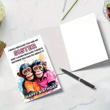 1pc Funny "Smile Because You're My Sister" Birthday Greeting Card With Red Envelope, Chimpanzee Illustration, Perfect Birthday Card For Sister & Siblings - View 6