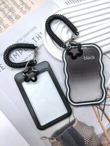1pc Black Card Holder,Card Sleeve,Suitable For Student ID,Bus Card,Campus Card,HP Photo Paper,Star Chasing Card Set,With Spring Keychain Hanging Pendant,Boarding Pass And Luggage Tag - Black - View 4