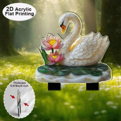 2D Flat Printed, 1pc Acrylic Garden Decor Ground Stake, Garden Stake With Swan & Flower Pattern, Outdoor Decor, Garden Decor, Yard Decor, Holiday Gift, Gift For Nature Lover, Garden Arrangement, Patio Decor