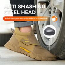 Khaki Men Steel Toe Welder Boots Slip Resistant Work Safety Shoes Men Four Seasons  Anti Slip Steel Toe Anti Puncture Brown Work Shoes Construction Industrial Work Safety Sneakers Men Indestructible Puncture Proof Work Boots For Men For Industrial And Construction Work, Welding Shoes, Toe Protection Slip-On Labor Protection Shoes - 卡其色 - 查看 5