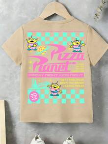Disney-Sweet Girl Vibe! Toy Story 3 E.T. Pizza Planet Girls T-Shirt With Pink And Green Color-Blocked Checkered Print, Pure Cotton Loose Short-Sleeved Top - Màu be - Xem 2