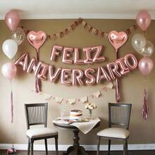 18个/套 西班牙语“Feliz Aniversario”字母气球，心形气球，适用于周年纪念、婚礼、庆典、情侣、情人节派对、求婚、新娘送礼会、周年纪念装饰 - 彩色 - 查看 5