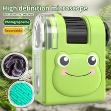 80X Pocket Microscope LED Lllumination, Suitable For Middle And Lower School Students,Handheld Portable Education Mini Microscope,Suitable For STEM Learning, Science Laboratories,Toy Cute Design Frog/Bear/Panda - Green - View 4