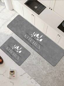 【热销！！！】1 件装软橡胶厨房地垫，3.5 毫米厚，简约厨房风格，灰色大理石纹底，饰以卡通白色餐具和英文字母图案，吸水性强，可裁剪以适应不同厨房尺寸，表面为织物材质，中间层为海绵层，底部为橡胶层，适用于厨房地毯、厨房装饰、婚礼装饰、家居装饰、浴室地垫、玄关地垫、洗衣房地垫、走廊地毯、客厅地垫等。 - 彩色 - 查看 11
