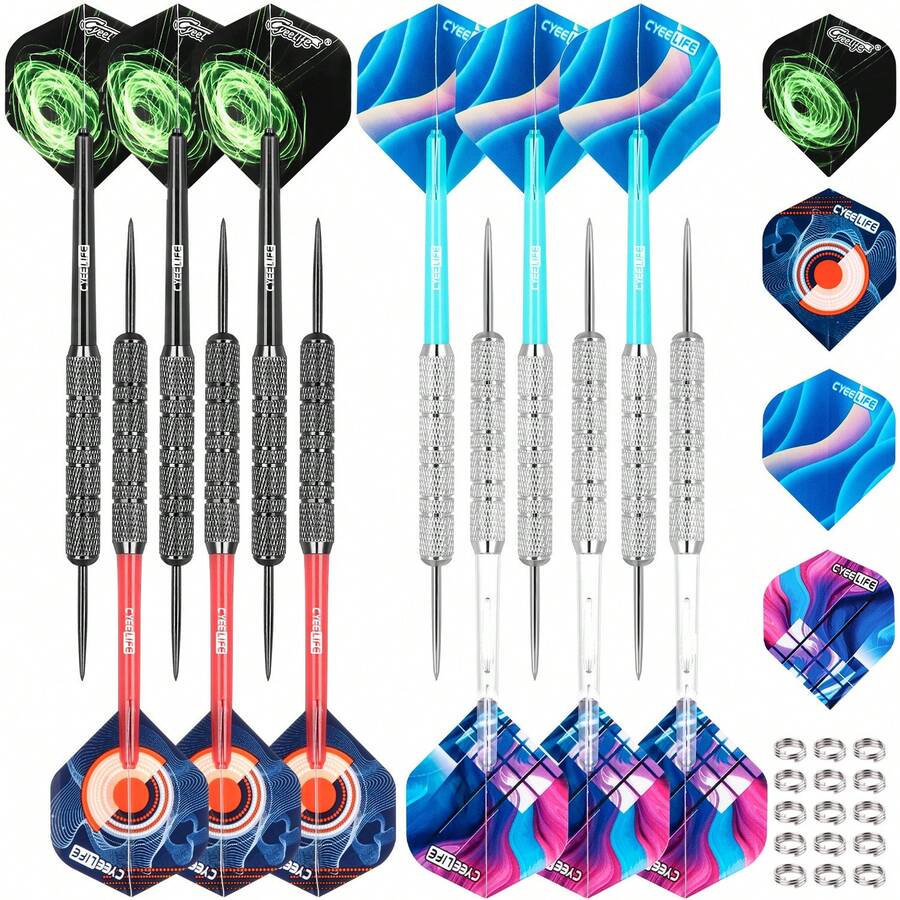 12pcs/Set 20g Steel Tip Darts Set, Professional Metal Darts With Storage Box - Multicolor - View 1