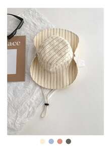 1 chiếc Mũ rộng vành có dây rút họa tiết kẻ caro tương phản vá víu cổ điển, Mũ chống nắng phong cách Boho mùa xuân/hè, Kiểu dáng đơn sắc tươi sáng, Mũ chống tia UV có dây buộc, Du lịch & Trở lại trường - Đầu phẳng cổ điển - Xem 7