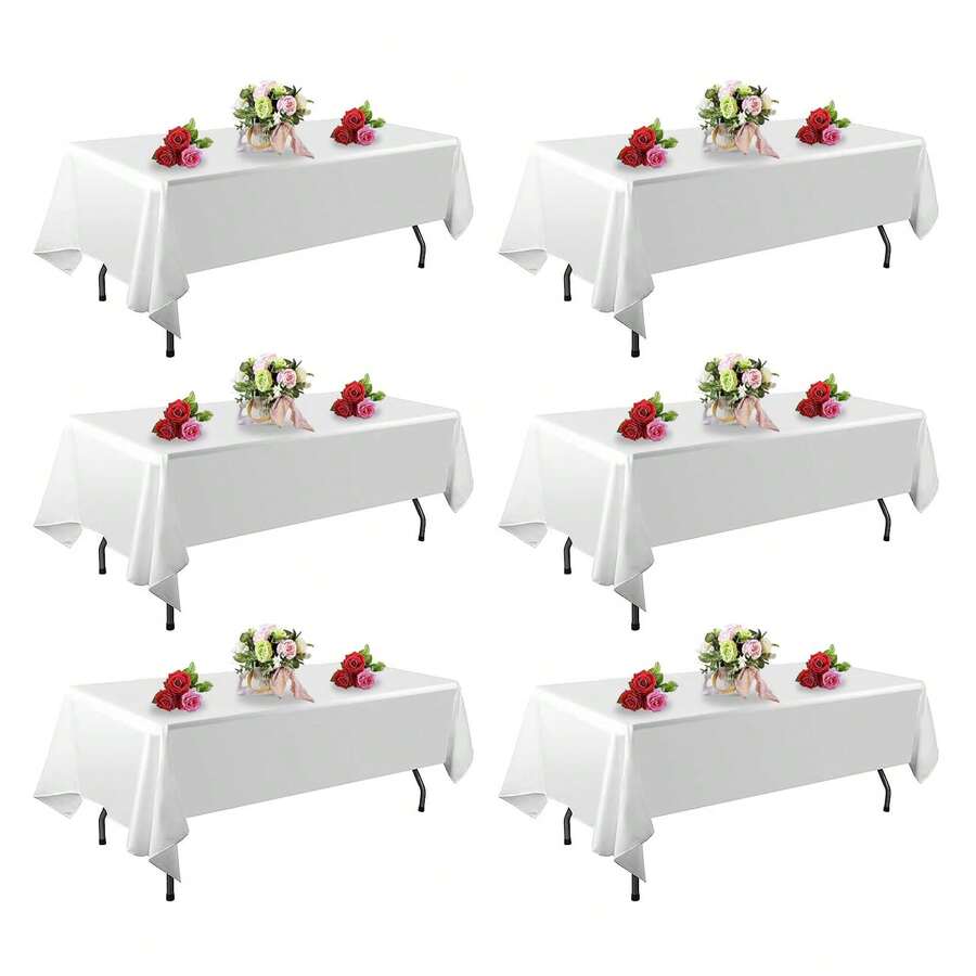 Mantel rectangular blanco de 152 x 264 cm, paquete de 6, 10 y 12 unidades, para mesas rectangulares de 1,8 m, de poliéster resistente a las arrugas y lavable, ideal para bodas y fiestas. - Blanco - Ver 1