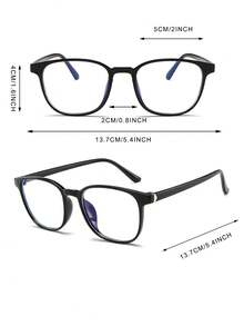 1副女士黑色方形PC框简约艺术个性化时尚无度数眼镜 - 黑色 - 查看 5