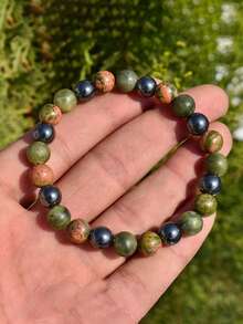 注入灵气能量的绿帘石平衡手链，男女皆宜，南方玉石赤铁矿材质，具有保护、接地、冥想功效，波西米亚风格，灵性能量饰品 - 彩色 - 查看 7