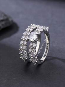 1 Set Of 2 Minimalist Sparkling Zirconia Inlaid Closed Ring Set, Versatile For Daily, Party, Wedding, Spring, Eid/Ramadan Blessing Gift - Sparkling  Closed Ring Set - View 12