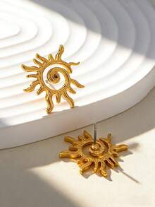 1对时尚精致金色金属螺旋光芒四射太阳设计耳环，简约风格女士耳环，适合日常佩戴、度假、节日佩戴 - 金色 - 查看 5