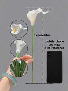 12支白色仿真花，丝绸马蹄莲和百合，13.4英寸，适用于母亲节、复活节、家居、厨房、婚礼装饰 - 可用于婚礼装饰、新娘背景道具、花束、胸花、腕花、婚礼拱门、派对装饰、礼品装饰、餐厅中心摆件 - 白色 - 查看 13