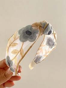 1pc Women's Rose Embroidered Lace Hairband, Niche Design, Wide Brimmed Headband, High Crown, Versatile Hairband Headwear Accessory. - Multicolor - View 7