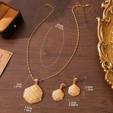 2件套中东斋月条纹奢华小众几何条纹首饰套装，节日礼物之选 - 金黃色 - 查看 4