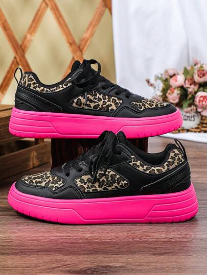 Personality Fashion Pattern Color-Blocked, Flat-Bottom Men's Skate Shoes, Rose Red Sole Design, Simple Retro European And American Style Men's Shoes, Unisex, Suitable For Daily Wear, Commuting, Travel, Vacation, And Holiday Gifts