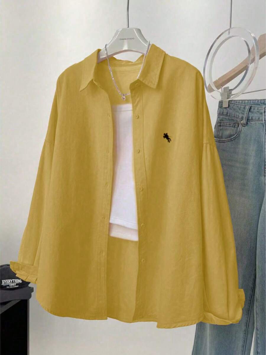 Women's Solid Color Minimalist Casual Long Sleeve Shirt Spring - Yellow - View 1