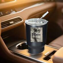 30oz Stainless Steel Tumbler Black White Options,  Girl With Sword And Text Pattern Graphic Cups, Insulated Travel Coffee Mug With Lid And Straw , Double Wall Vacuum Reusable Travel Cups, Funny Birthday Party Gift For Women & Men - 黑色 - 查看 2