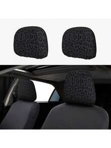 2pcs Car Headrest Covers, Black Leopard & Yellow Leopard Print, Fit For SUV & Sedan, Decorative Headrest Protector, Dust-Proof & Breathable - Multicolor - View 1