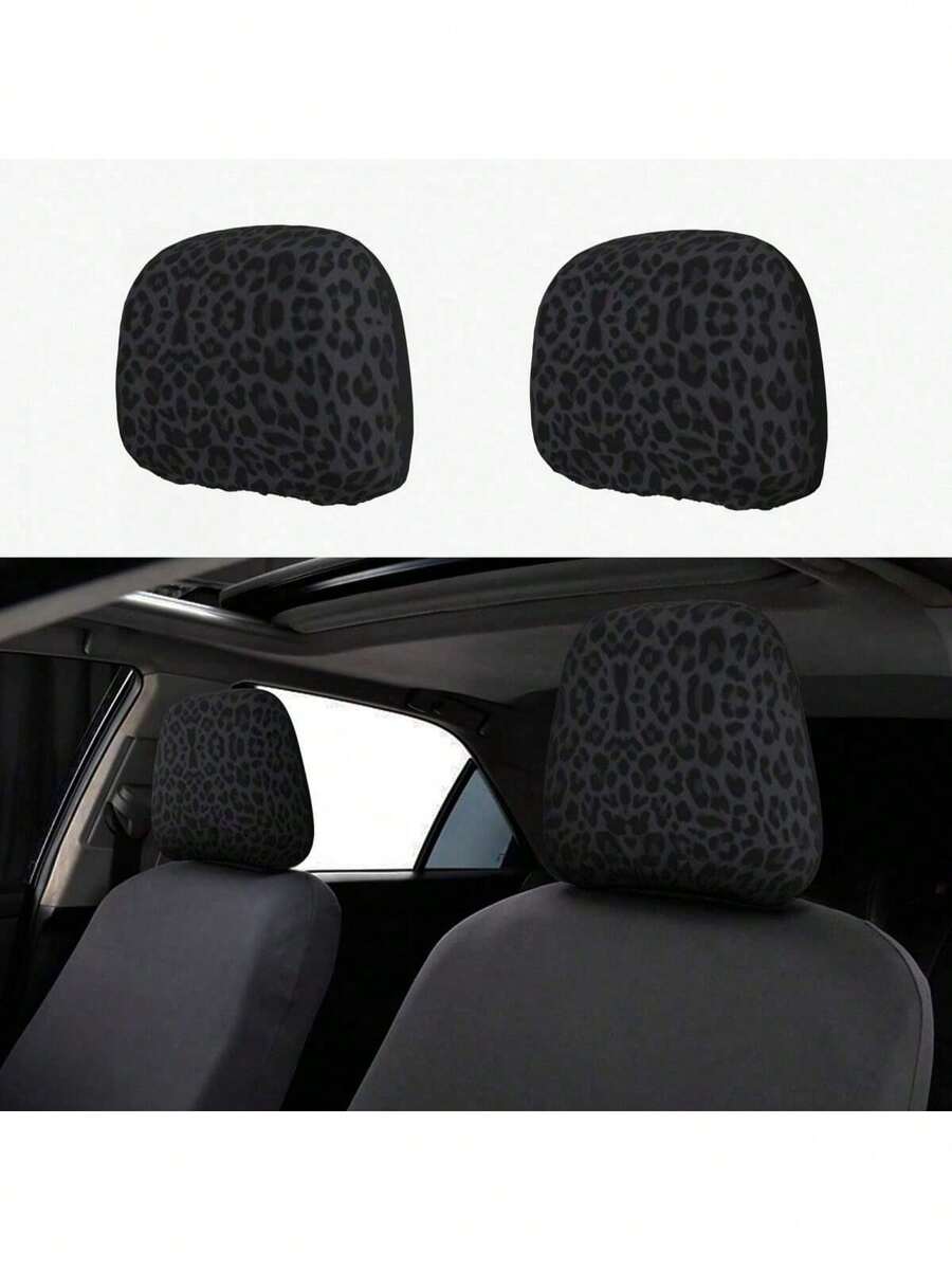 2pcs Car Headrest Covers, Black Leopard & Yellow Leopard Print, Fit For SUV & Sedan, Decorative Headrest Protector, Dust-Proof & Breathable - Multicolor - View 1
