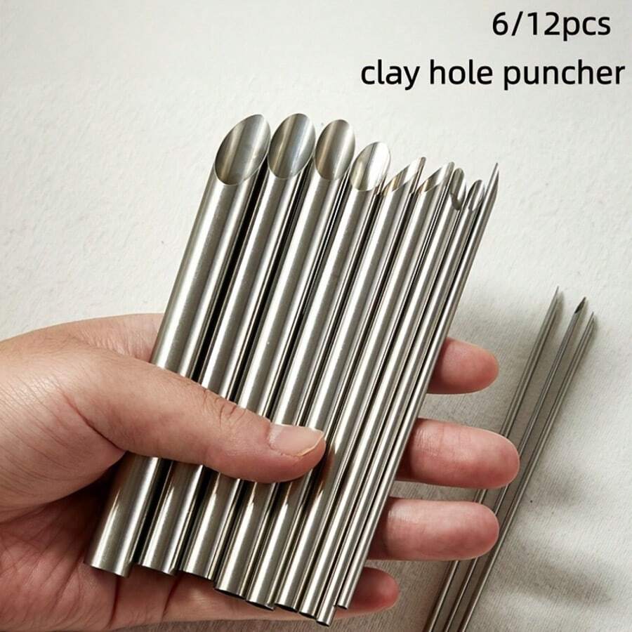 6/12件套陶瓷打孔器，不锈钢打孔器，陶瓷雕塑造型工具，陶艺打孔雕刻工具 - 套裝 - 查看 1