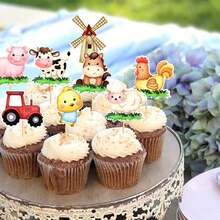 Farm Animal Cake Decorations, Including Cute Cow, Chicken, Horse, Pig, Sheep, Tiger, Tractor, Mini Tent, Campfire, Tree, Camping Sign, Farm Birthday Decorations - Multicolor - View 10