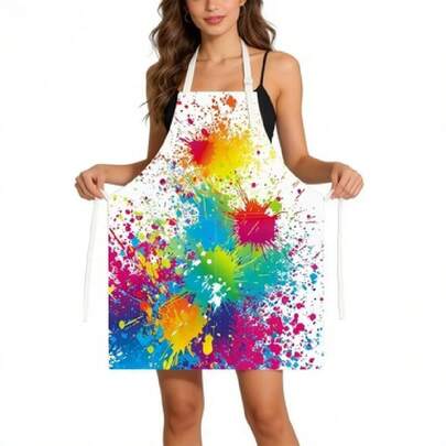 Adjustable Graffiti Splatter Apron With 2 Pockets, Chef Cooking Kitchen Restaurant Apron, Suitable For Men And Women, Can Be Used For Painting