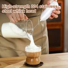 Battery Powered Electric Milk Frother, Mini Milk Foamer, Hand-Held Electric Whisk, Battery Operated (Batteries Not Included) Drink Mixer, Coffee Hand Mixer, Cordless Electric Mixer, Suitable For Latte, Cappuccino, Milkshake, Portable Milk Frother - Black - View 3