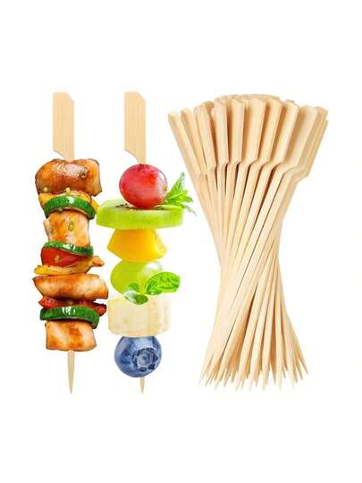 [2pcs/10pcs/20pcs/50pcs/100pcs 9cm/15cm/20cm Natural Bamboo Skewers With Wide Flat Paddle Shape - High Quality Unburnt Barbecue Skewers, Suitable For Barbecue, Lamb Skewers, Snacks, Cocktails, Parties - Snack Utensils, Polished Treatment, Smooth Surface, Suitable For Party, Home Kitchen, Picnic, Camping, Outdoor Garden, BBQ, Back To School, Valentine's Day]
