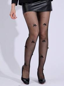 1 Pair Women's Butterfly Fishnet Tights - Sheer Hollow-Out Skinny Pants, Essential For Parties - Black - View 2