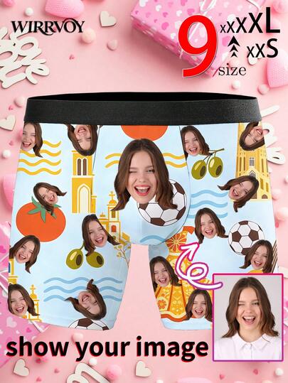 Customized Boxer Briefs For Men, Personalized Photo Print Men's Underwear With Soccer & Food Design, Husband's Exclusive Customized Boxer Briefs, Funny Expression Customized Boxer Briefs, Cute, Fun, Comfortable, Unique, Ideal Valentine's Day, Anniversary, Birthday, Wedding Gift For Boyfriend, Husband, Him, Perfect For Fitness Guys (9 Sizes Available)