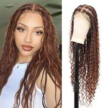36英寸360°高清全蕾丝编织假发，女士波西米亚风编织假发，带婴儿发，盒式辫假发，手工钩编合成全蕾丝编织假发，发尾卷曲，日常佩戴 - 彩色 - 查看 12