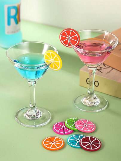 8个硅胶橙片饮料标签 - 彩色酒杯标识，适用于派对装饰，情人节、节日杯子标识，硅胶饮料标签，鸡尾酒配件