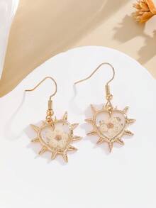 1 Đôi bông tai hình trái tim đính hoa thật bằng nhựa, thích hợp cho nữ giới đeo hàng ngày. - trắng - Xem 8