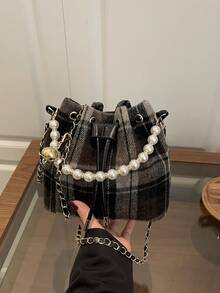 Túi xô thời trang, mẫu mới về, túi xách kẻ caro sành điệu, túi đeo vai chéo tối giản phong cách thường ngày. - màu đen - Xem 7
