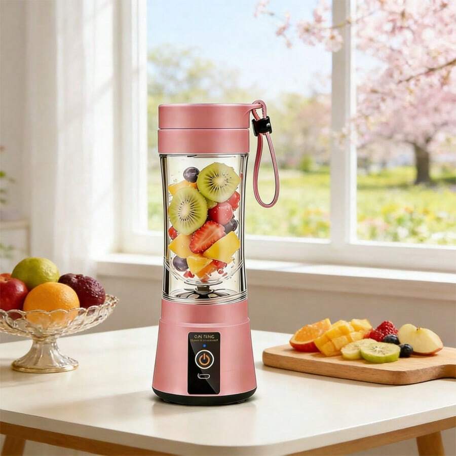 12.85 Oz Rechargeable Portable Mixing Cup, Electric USB Juice Blender Mini Mixer, Suitable For Shakes And Smoothies, Juice, 380ml, Pink - Pink - View 1