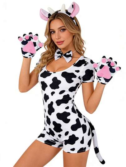 3件/4件套可爱奶牛头箍，动物头饰，奶牛服装头箍，拍照道具，表演装饰套装