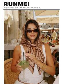 1 chiếc khăn trùm đầu bằng satin in họa tiết tối giản, phụ kiện thời trang mùa xuân mới dành cho nữ, có thể dùng làm thắt lưng, trang trí bao bì, ruy băng, băng đô, lý tưởng để tạo kiểu. - Lạc đà - Xem 4