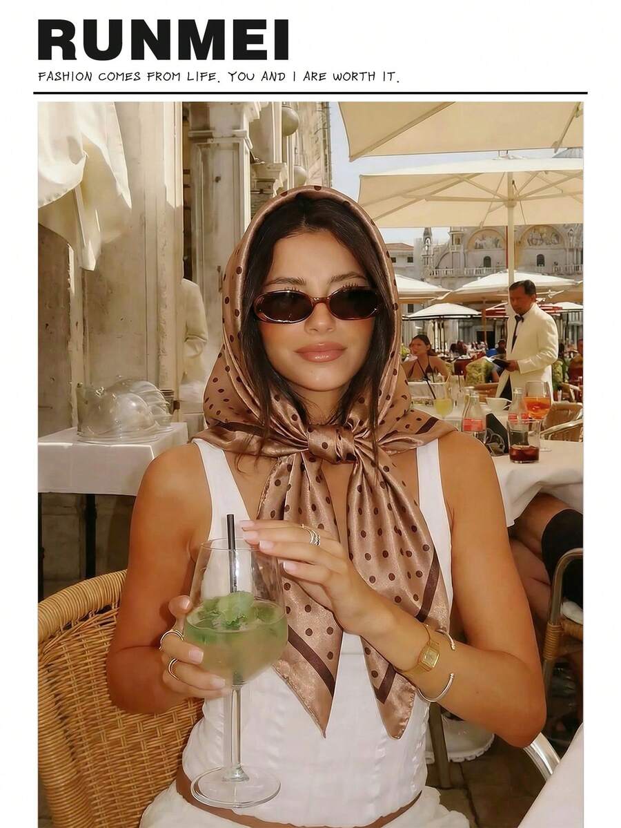 1条极简印花缎面头巾，新款春季时尚配饰围巾，可用作腰带、包装装饰、丝带、发带，是造型的理想之选。