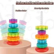 Spinning Rainbow Tower 5 Stackable Rings For Toddlers Colorful Stack Spin Toy Fine Motor Skill Development 12M+ Educational - Red - View 4