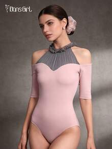 DonsGirl 女士芭蕾舞紧身衣，荷叶边领口饰有蕾丝花边，半袖，春季舞蹈表演服 - 藕粉色 - 查看 10