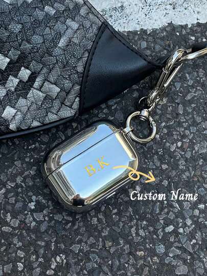 Customized Electroplated Silver Earphone Case, Personalized Letter Name, Electroplated Silver Foil Letter Earphone Shell, Back To School Supplies, Valentine's Day Gift, Good Birthday Gift, Holiday Gift, Gift For Him/Her, Personalized Gift, Customized Product, Customized Gift For Her/Him, Anniversary Gift, Wedding Gift, Personalized Gift For Dad/Mom