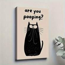 1pc 2D Flat Wall Art Poster Depicting A Cartoon Style Black Cat With Wide Open Eyes Covering Its Mouth, Accompanied By The Text "Are You Pooping?" - 1Pcs - View 3