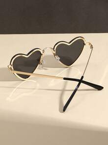 1pc Women Metal Advanced Sense Unique Heart Shape Frame Tinted Lens Stylish Lively Popular Design Perfect Fashion Eyeglasses For Weekend Outfit,Partywear,Beach Accessories Gift For Women - 彩色 - 查看 4
