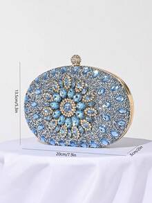 Women's Evening Bags Sparkly Rhinestone Clutch Purses Luxury Handbags | Sparkly, Rhinestone, Luxury, Sparkly, Rhinestone, Luxury - Sparkling Oval Purse With Convertible Gold Chain, Elegant Bridal & Prom Handbag For Weddings, Parties, And Formal Events - 藍色 - 查看 2