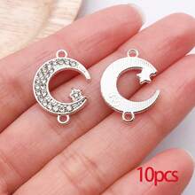 10/30个合金日月星辰吊坠，镶钻水晶太阳吊坠，金色星空吊坠，适用于DIY珠宝制作手链项链 - 彩色 - 查看 11